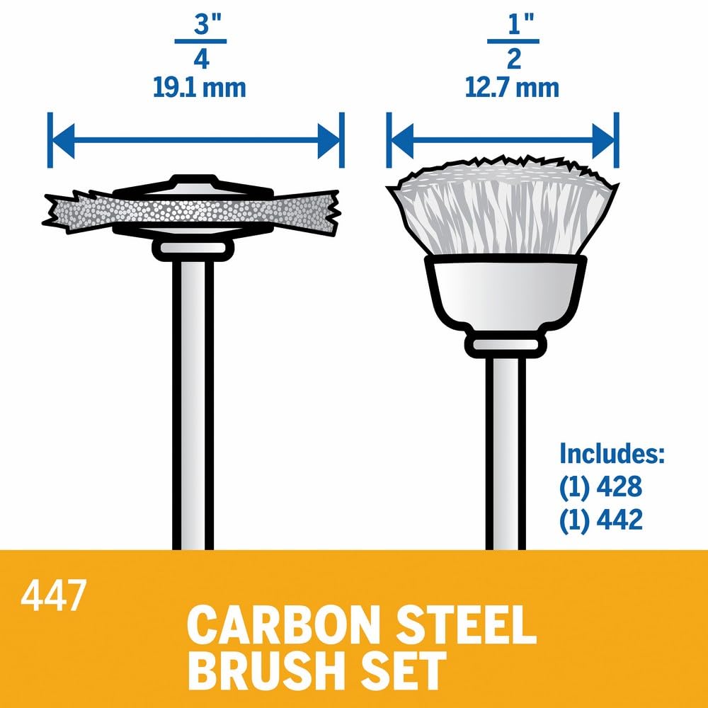 Dremel 447 2-Piece Carbon Steel Brush Set Ideal for Rust and Corrosion Removal on Soft Ferrous Metals - Image 3