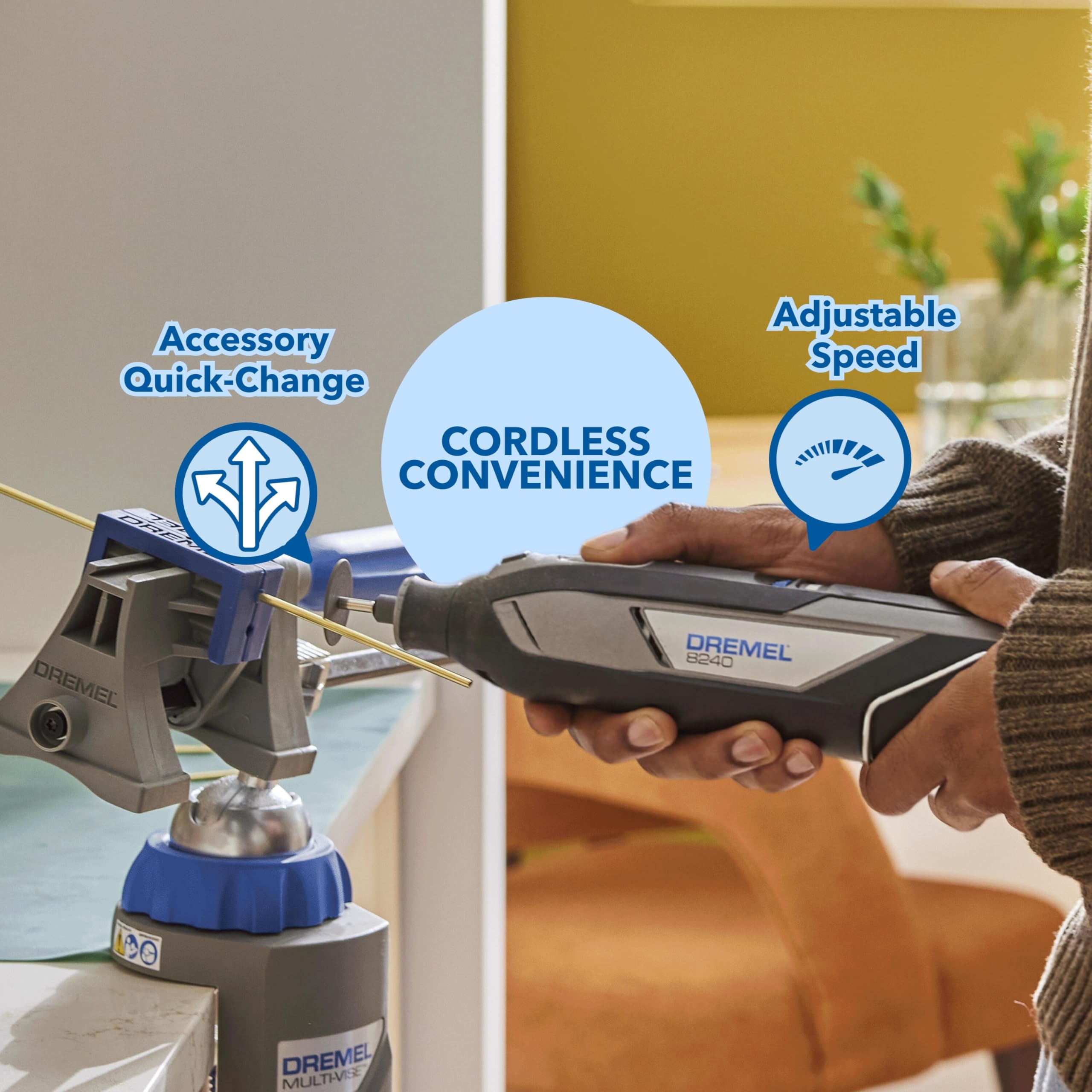 Dremel 8240-5 12V Cordless Rotary Tool Kit with Variable Speed and Comfort Grip - Includes 2AH Battery Pack, Charger, 5 Accessories, Wrench, and Tool Fabric Carry Bag - Image 3