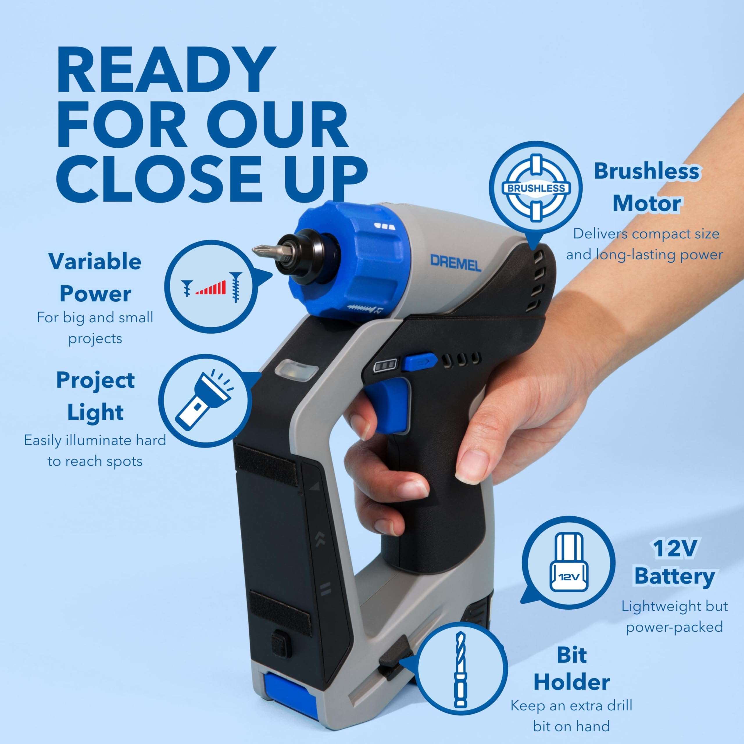 Dremel Blueprint 3in1 Drill Driver with Integrated Stud Finder and Detachable Laser Level, Cordless Drill Set Includes 2.0 Ah Battery, Fast Charger, and 12 Bits (DD12V-S1) - Image 3
