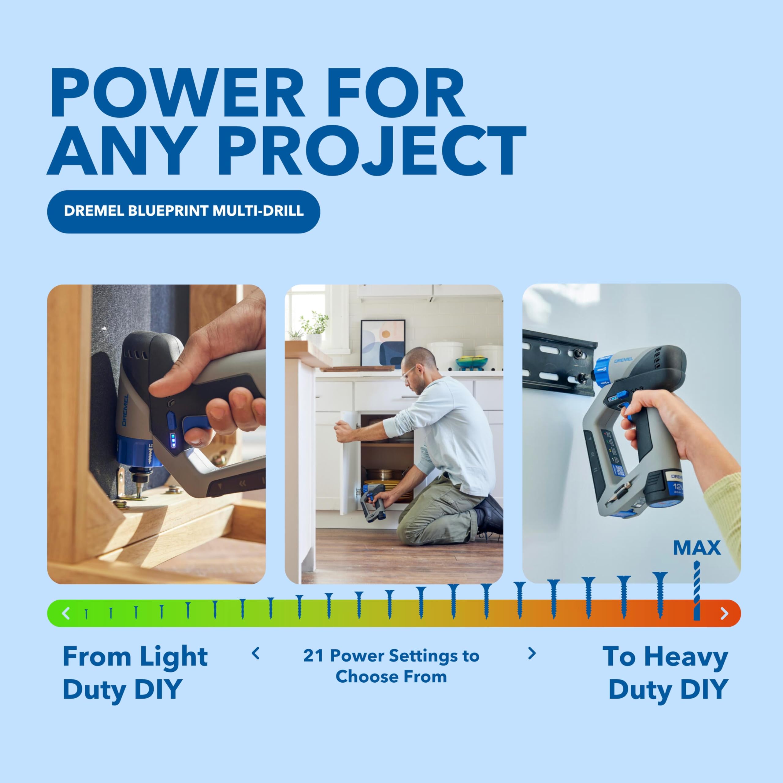 Dremel Blueprint 3in1 Drill Driver with Integrated Stud Finder and Detachable Laser Level, Cordless Drill Set Includes 2.0 Ah Battery, Fast Charger, and 12 Bits (DD12V-S1) - Image 4
