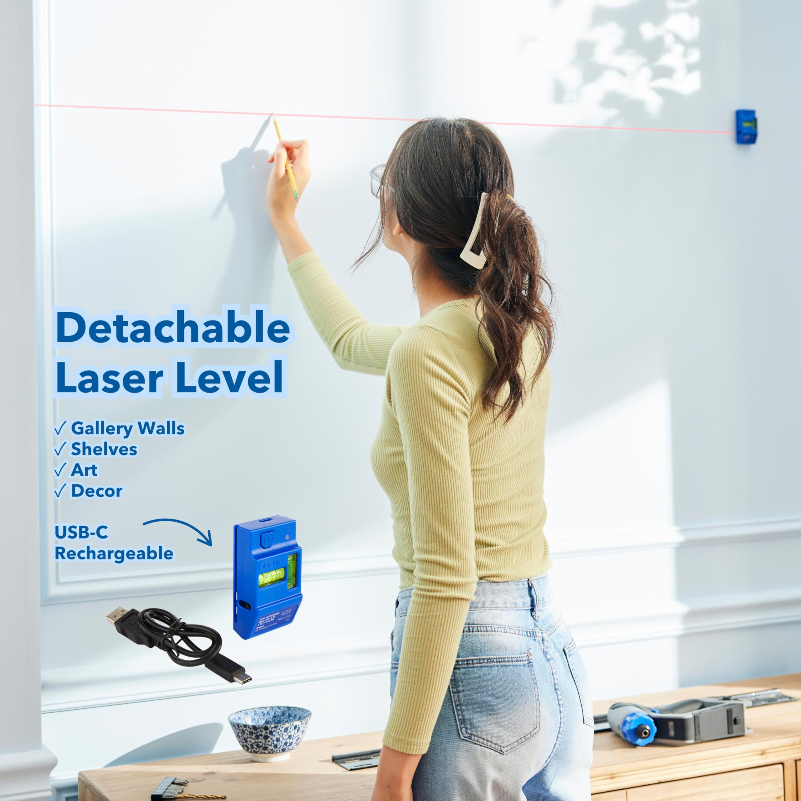 Dremel Blueprint 3in1 Drill Driver with Integrated Stud Finder and Detachable Laser Level, Cordless Drill Set Includes 2.0 Ah Battery, Fast Charger, and 12 Bits (DD12V-S1) - Image 6