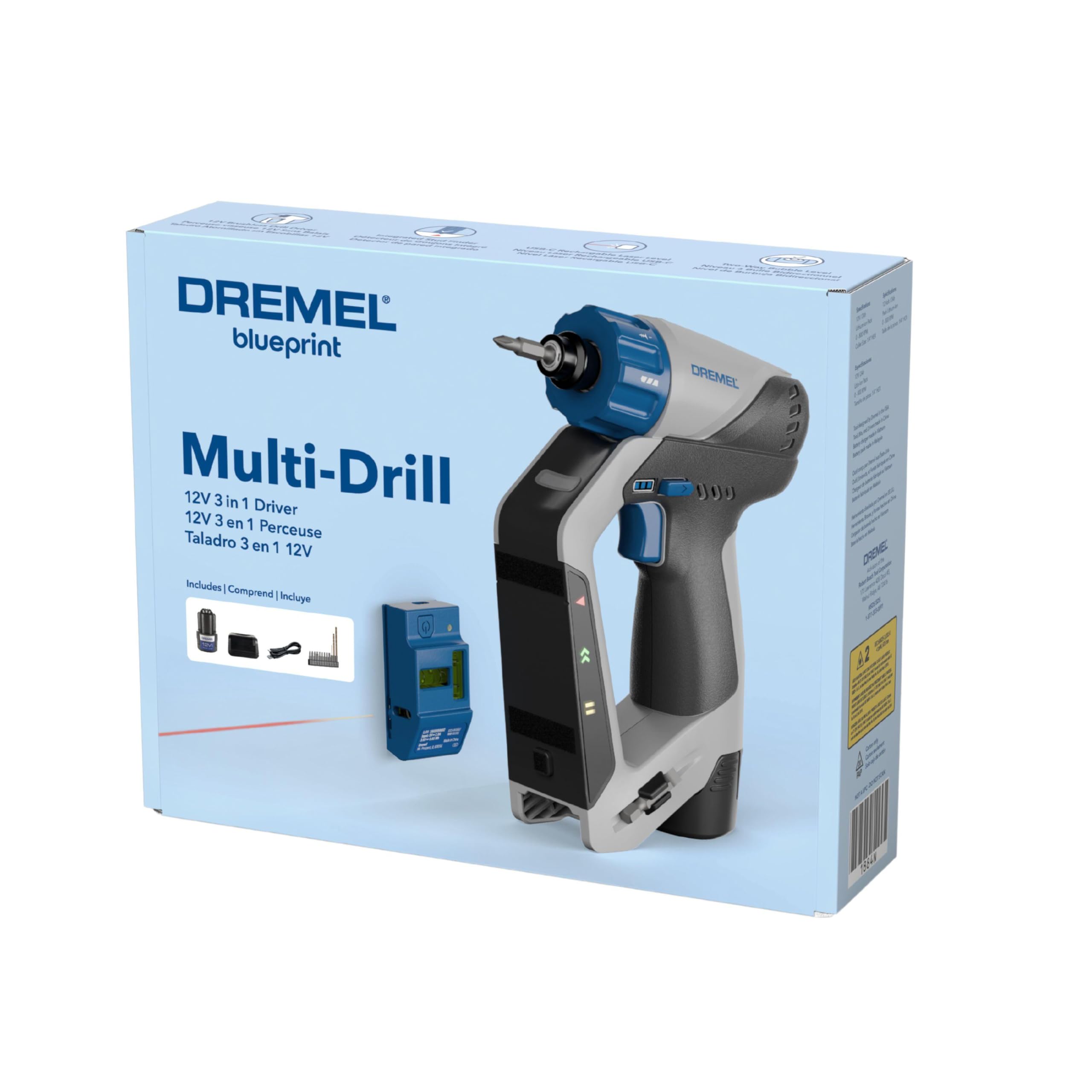 Dremel Blueprint 3in1 Drill Driver with Integrated Stud Finder and Detachable Laser Level, Cordless Drill Set Includes 2.0 Ah Battery, Fast Charger, and 12 Bits (DD12V-S1) - Image 9