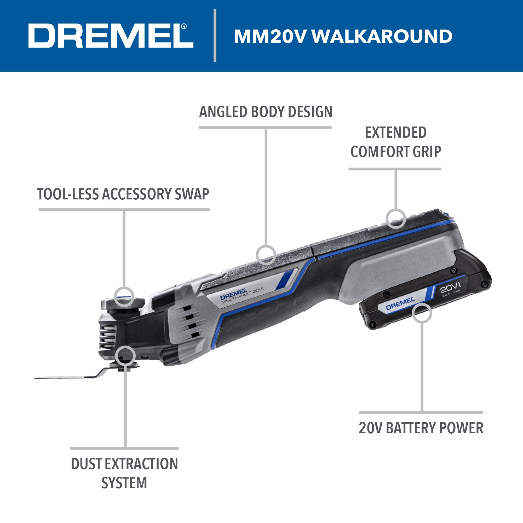 Dremel Multi-Max MM20V-01 Cordless Oscillating Tool Kit with (1) Battery - Image 9